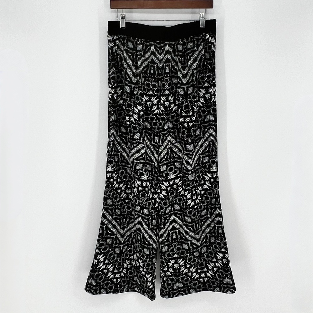 Sanctuary Womens Wide Leg Palazzo Pant Size M Black White Geometric Pull On Boho